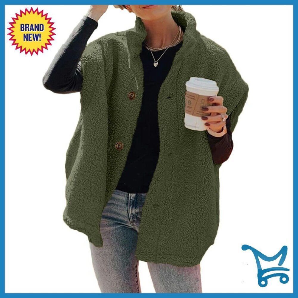Oversized Fuzzy Fleece Vest with Pockets, Thigh-Length Sherpa Jacket
